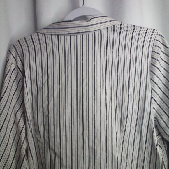 Lane Bryant Blouse 20 Women Button Up Long Sleeve Stripe White Silver Black - Picture 3 of 16